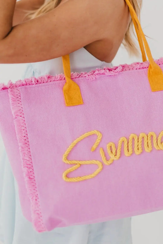 Summer Sunshine Beach Tote Bag - Pink / Mustard - Tote Bag