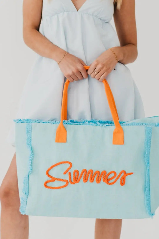 Summer Sunshine Beach Tote Bag - Aqua / Orange - Tote Bag