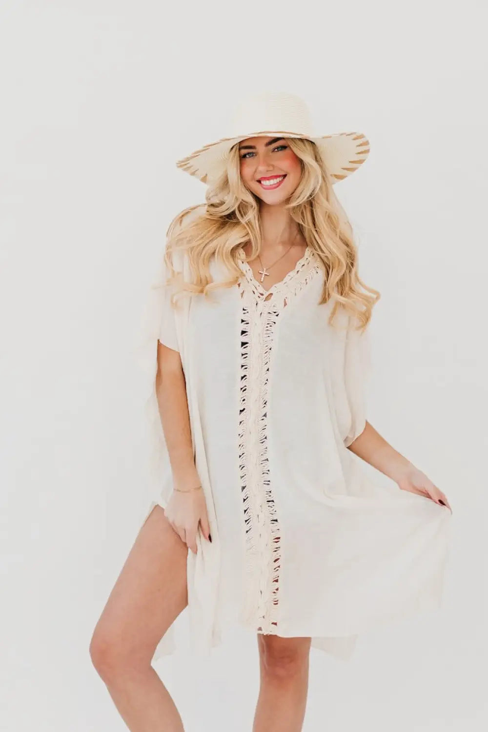 Sunday In Naples Crochet Kimono - Tan - Kimono