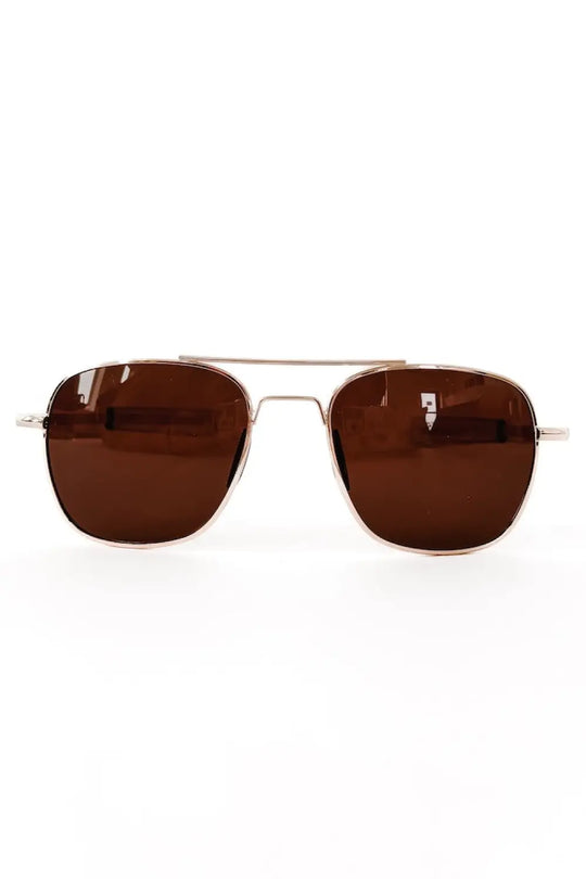 Sunny Square Aviator Sunglasses - Brown Lens/Gold Frame - Sunglasses