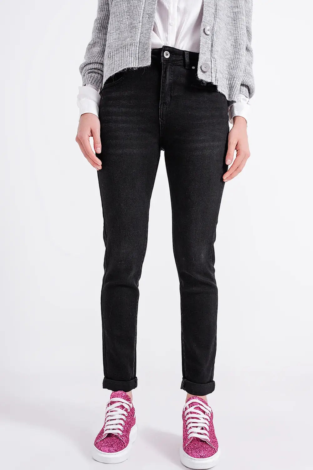 Q2 Super high rise skinny leg jeans in black