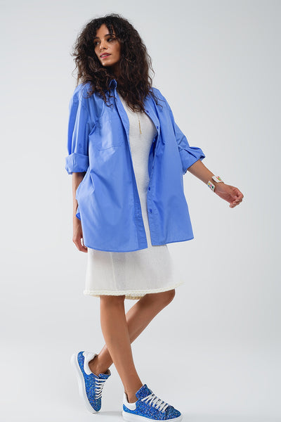 Q2 Super Oversized High Low Shirt in Blue