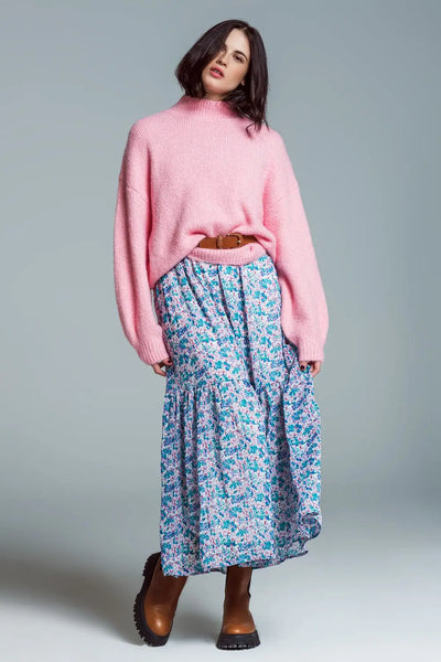 Super Oversized Jumper With High Neck and Balloon Sleeves in Pink - One Size / Pink - Sweaters