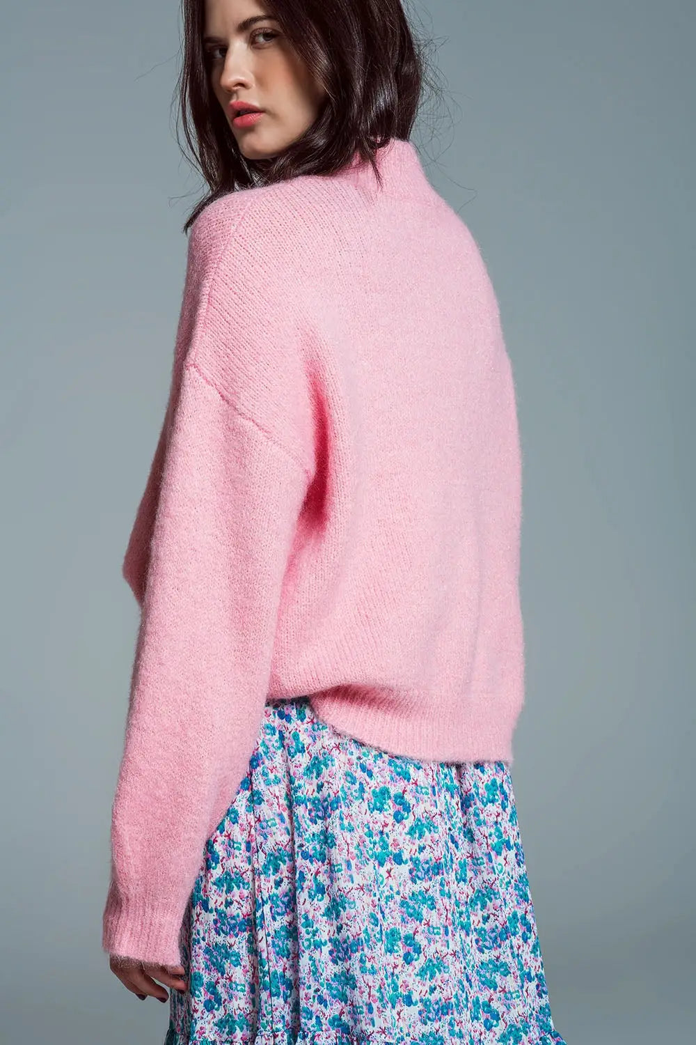 Super Oversized Jumper With High Neck and Balloon Sleeves in Pink - One Size / Pink - Sweaters