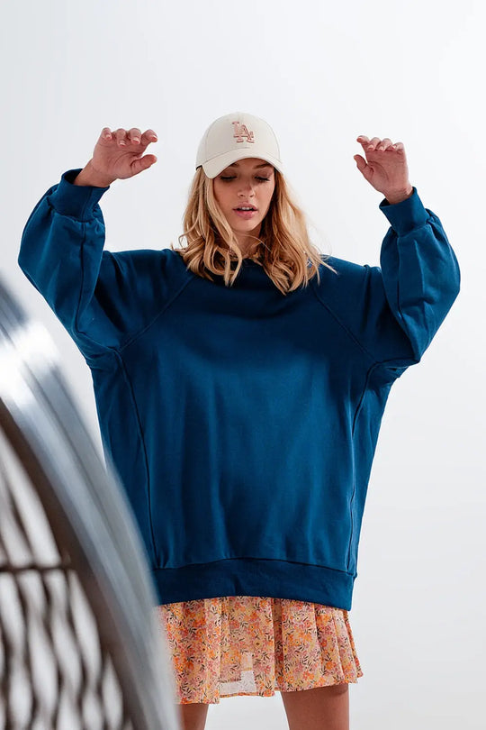 Super oversized sweatshirt with seam detail in blue - One Size / Blue - Sweaters