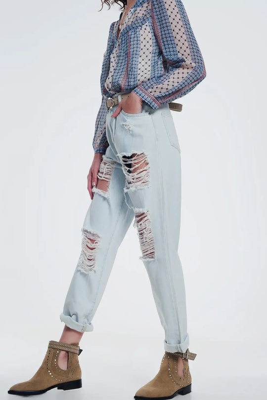 super ripped boyfriend jeans in light blue - Jeans