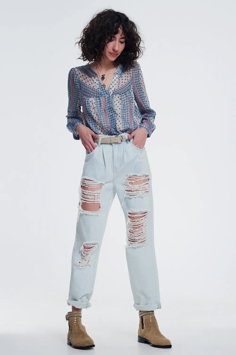 super ripped boyfriend jeans in light blue - Jeans