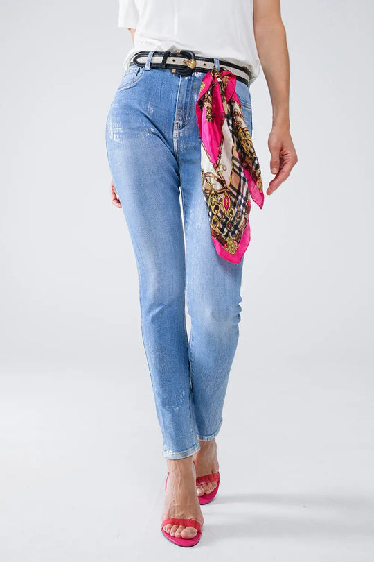Super Skinny Denim Jeans With Metallic Effect - Jeans