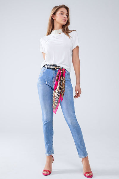 Super Skinny Denim Jeans With Metallic Effect