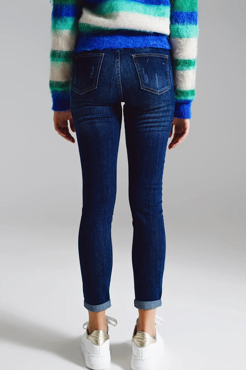 Super skinny jeans avec boutons de fermeture visibles à l’avant en bleu délavé moyen - Pantalons
