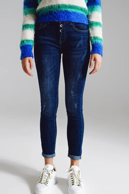 Q2 Super skinny jeans avec boutons de fermeture visibles à l&
