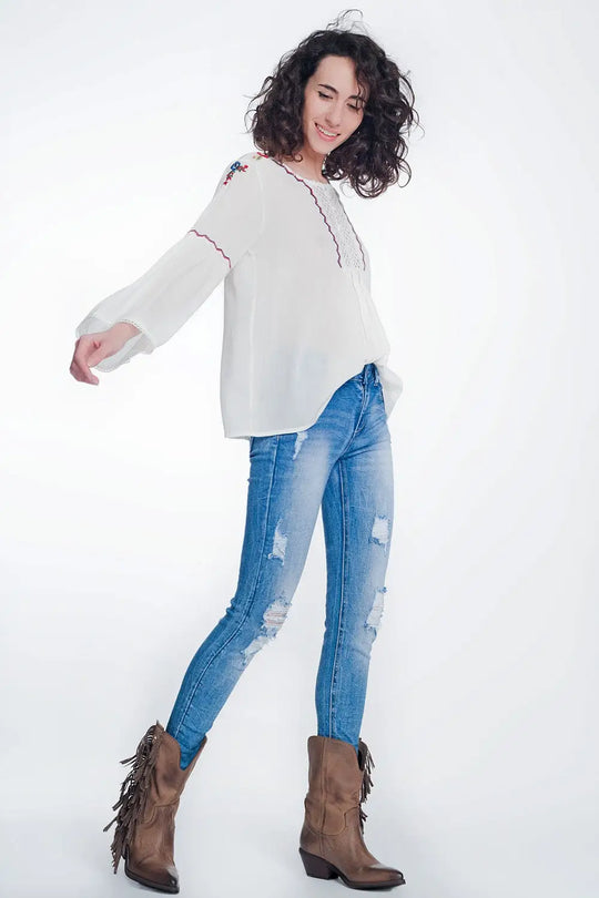 super skinny jeans in vintage mid wash blue with heavy rips - Jeans