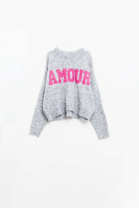 Super soft grey jersey with Amour text on the chest - One Size / Grey - Sweaters
