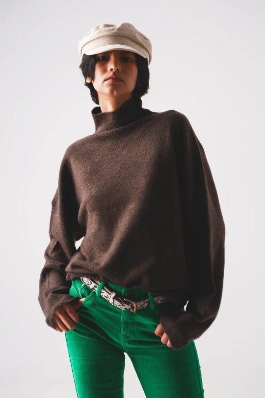 Super soft high neck sweater in brown - One Size / Brown - Sweaters