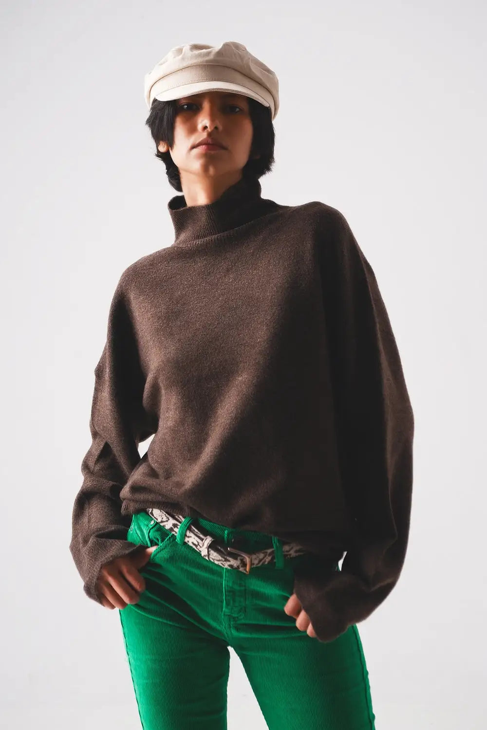 Super soft high neck sweater in brown - One Size / Brown - Sweaters