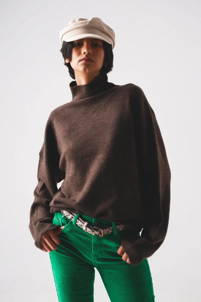Super soft high neck sweater in brown - One Size / Brown - Sweaters