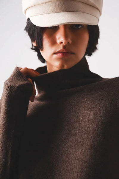 Super soft high neck sweater in brown - One Size / Brown - Sweaters
