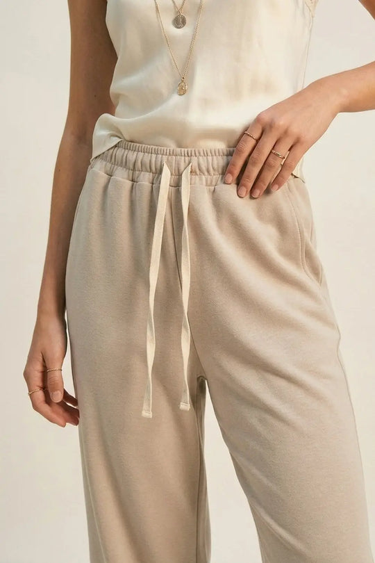 Super-Soft Knit Jogger Pants in beige with Drawstring Waist - One Size / Beige - Pants