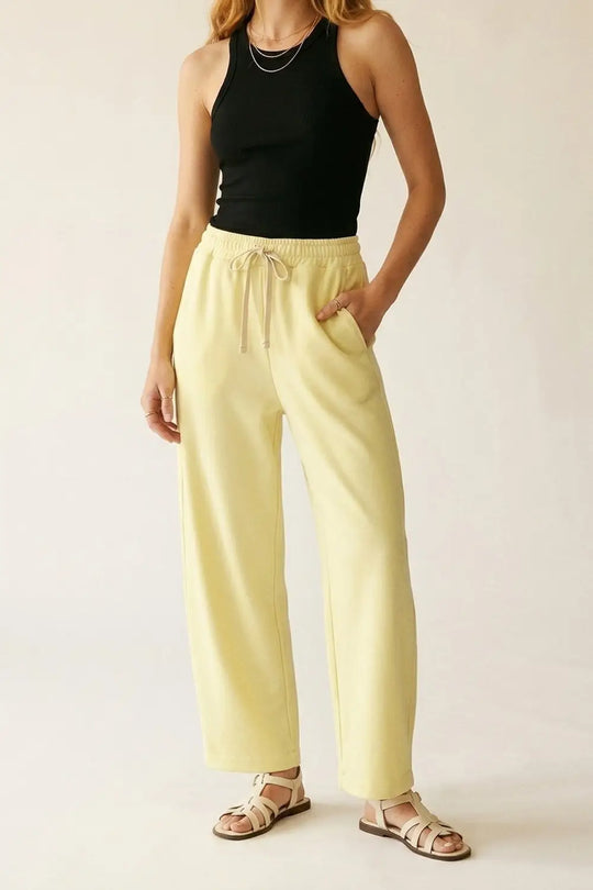 Super-Soft Knit Jogger Pants in yellow with Drawstring Waist - One Size / Yellow - Pants