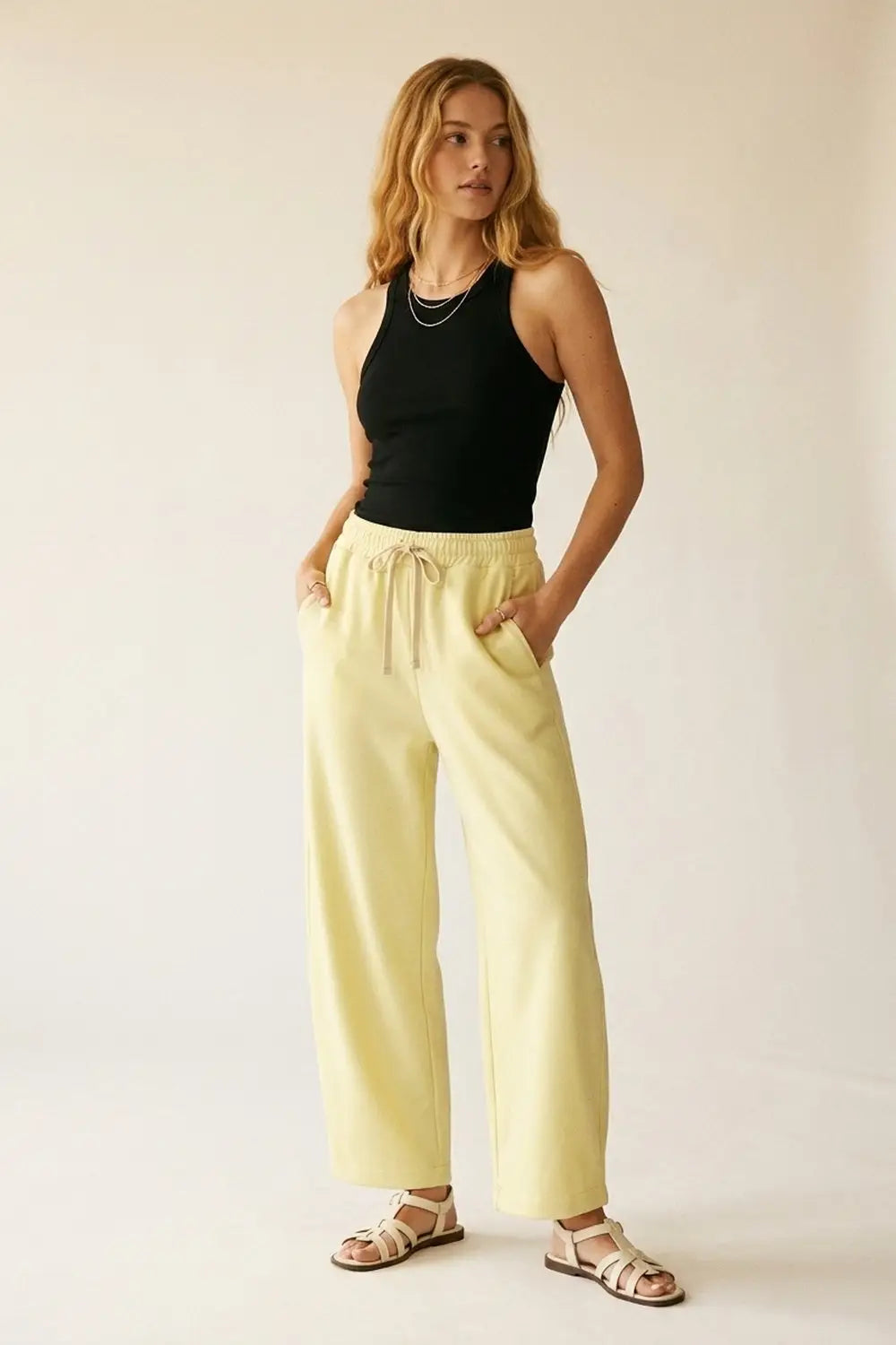 Super-Soft Knit Jogger Pants in yellow with Drawstring Waist - One Size / Yellow - Pants