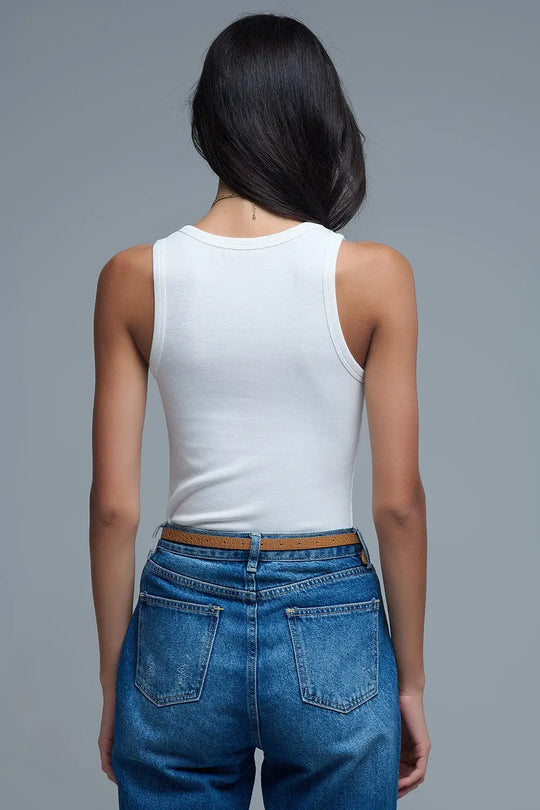 Super Soft Knitted Basic Tank in Cream - Tops