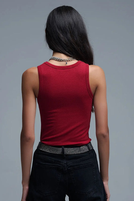 Super Soft Knitted Basic Tank in Ruby Red - Tops