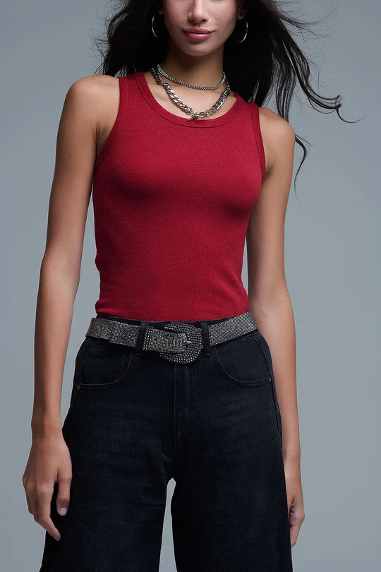 Super Soft Knitted Basic Tank in Ruby Red - Tops