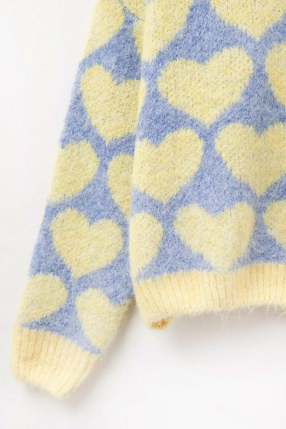 Super Soft Oversized blue Sweater With yellow Hearts - One Size / Yellow - Sweaters