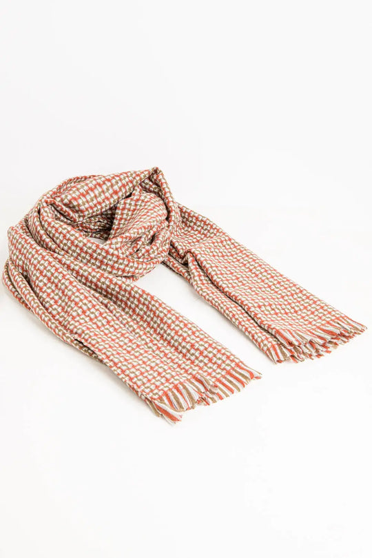 Super soft red scarf with geometric print - One Size / Red - Scarves & Hats