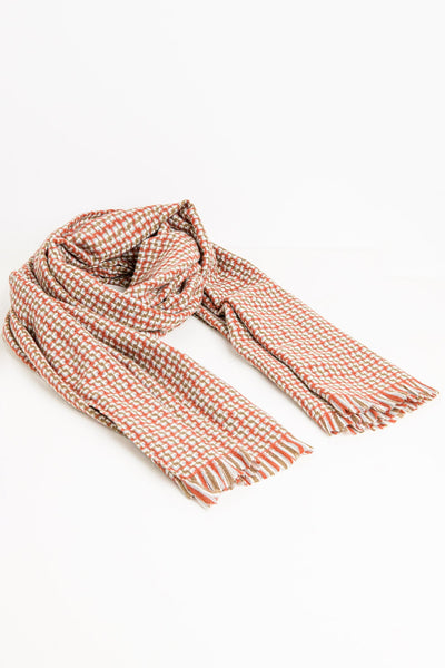 Super soft red scarf with geometric print