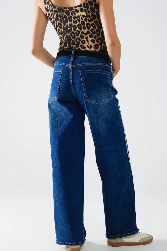 super Wide Leg Jeans with stripe on side - Jeans
