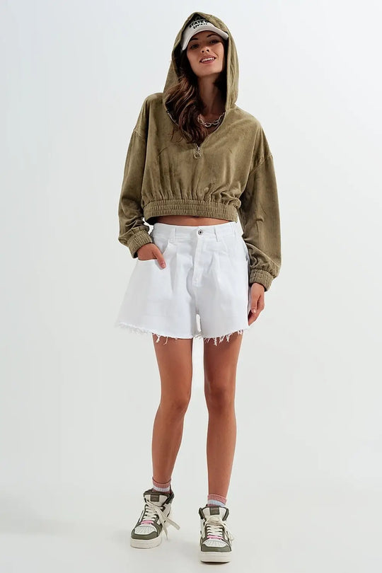 Sweat à capuche zippé en vert - Pulls