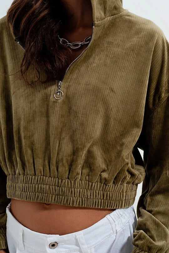 Sweat à capuche zippé en vert - Pulls
