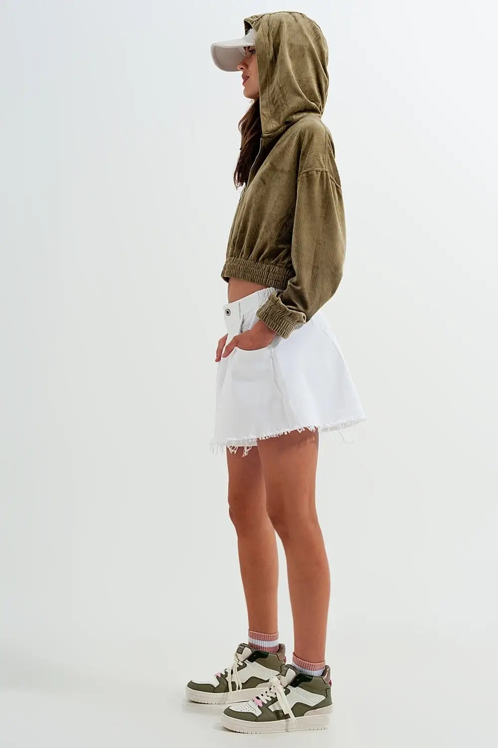 Sweat à capuche zippé en vert - Pulls