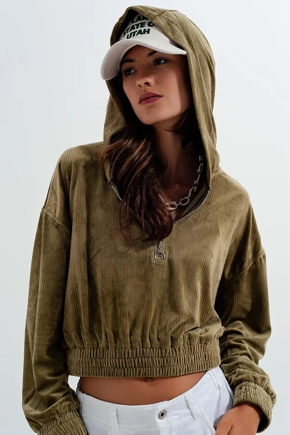 Sweat à capuche zippé en vert - Pulls