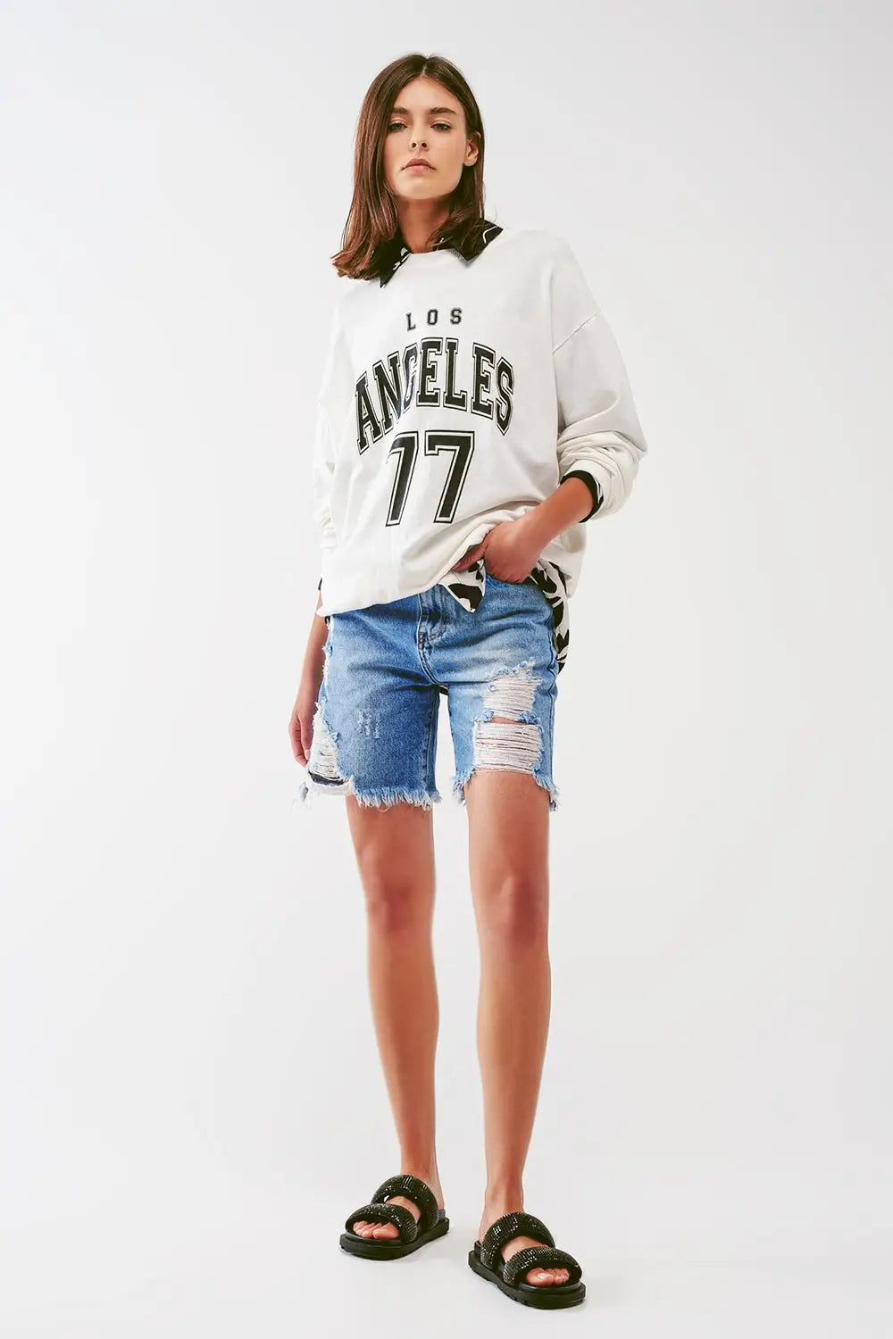 Sweat oversize avec texte Los Angeles en blanc - One Size / blanc - Pulls