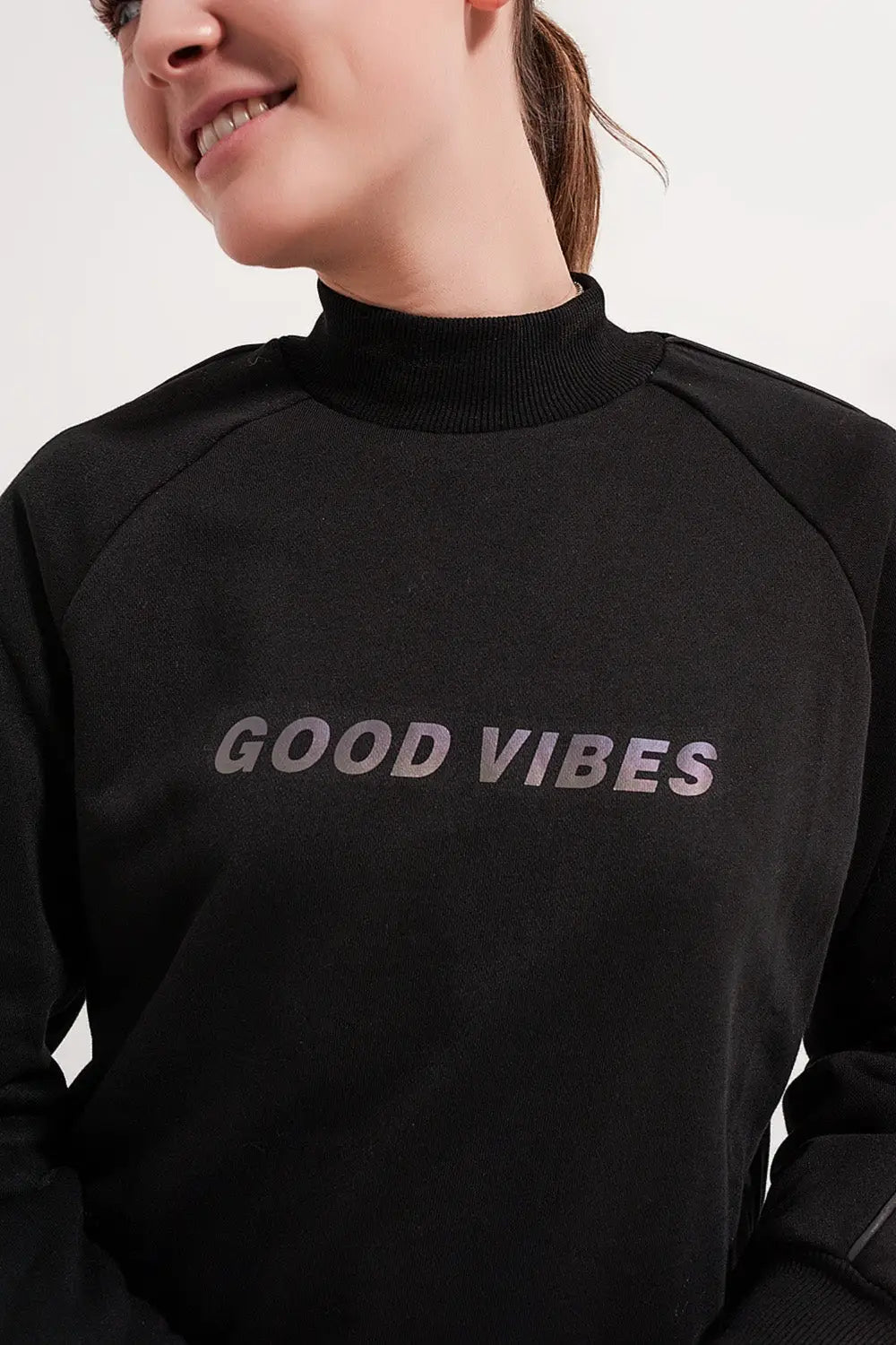 Sweat shirt à col montant Noir - Pulls