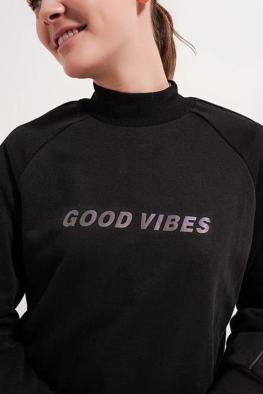 Sweat shirt à col montant Noir - Pulls