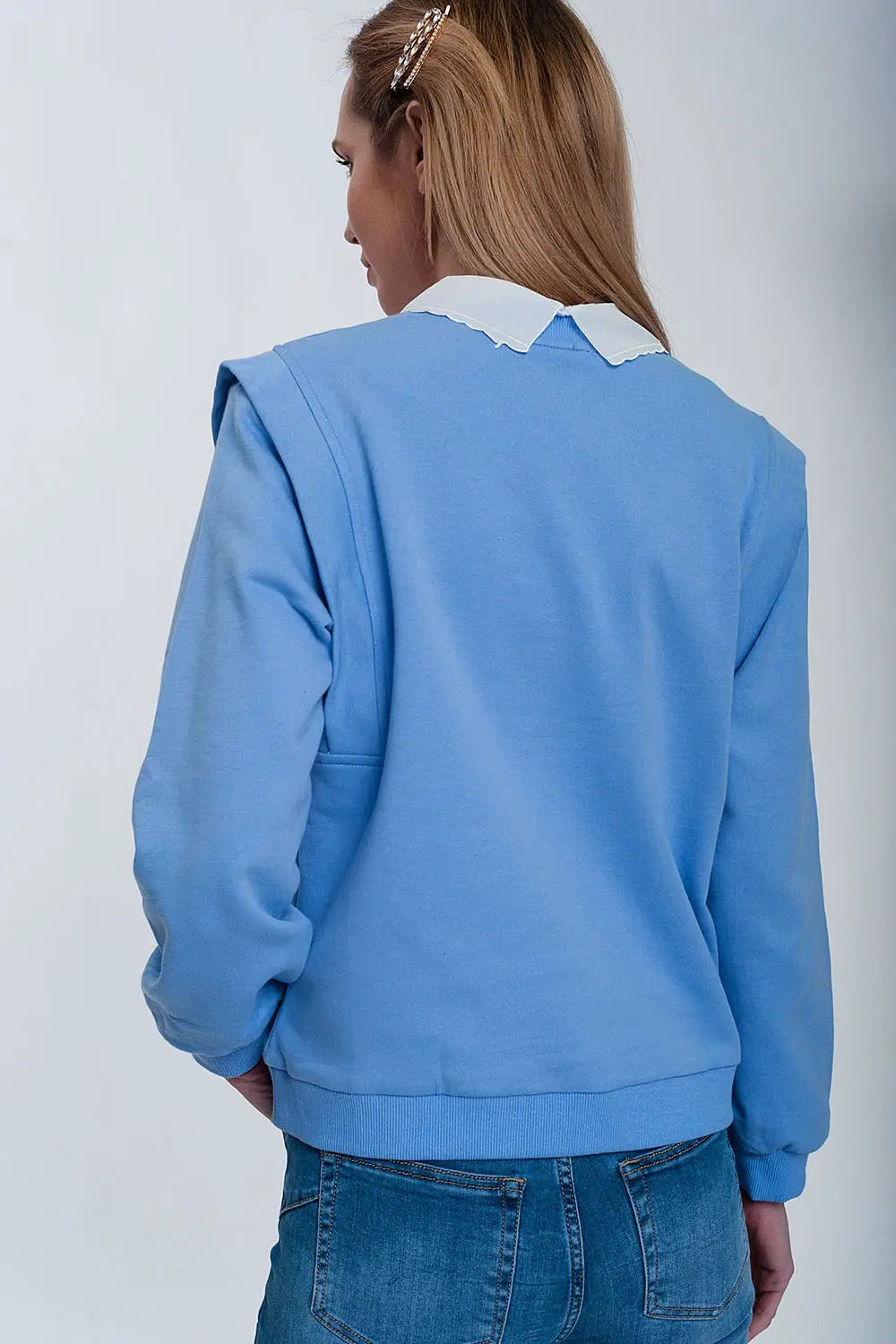 Sweat shirt boyfriend avec détails aux épaules en bleu - Pulls