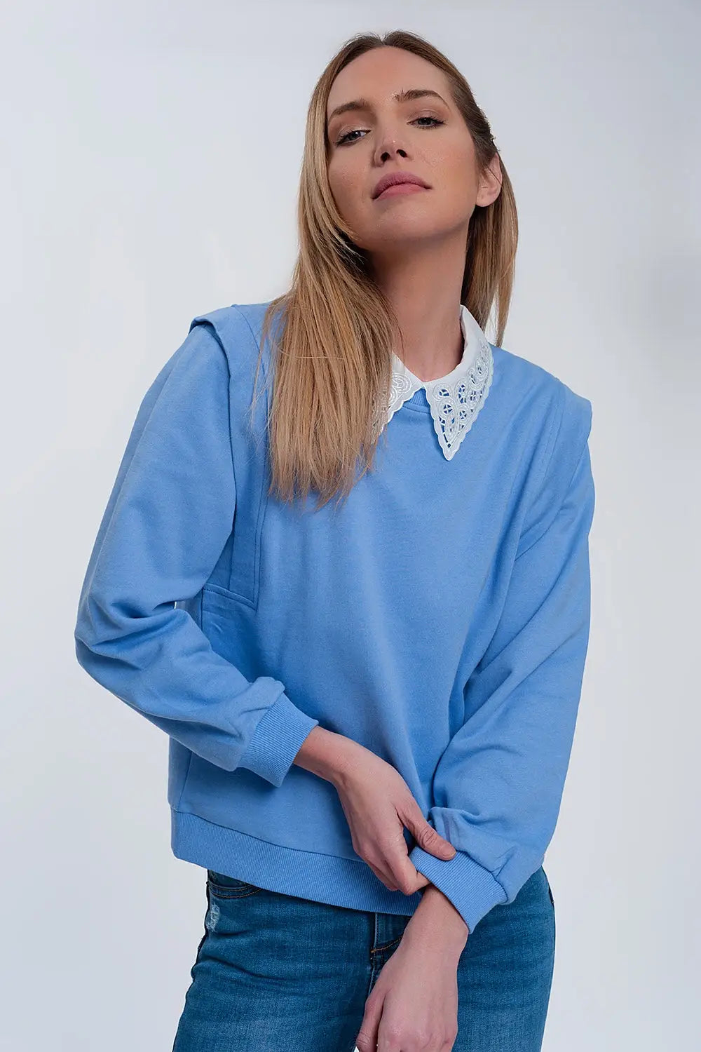 Sweat shirt boyfriend avec détails aux épaules en bleu - Pulls