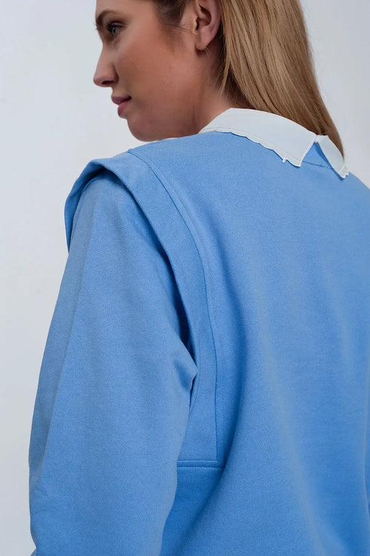 Sweat shirt boyfriend avec détails aux épaules en bleu - Pulls