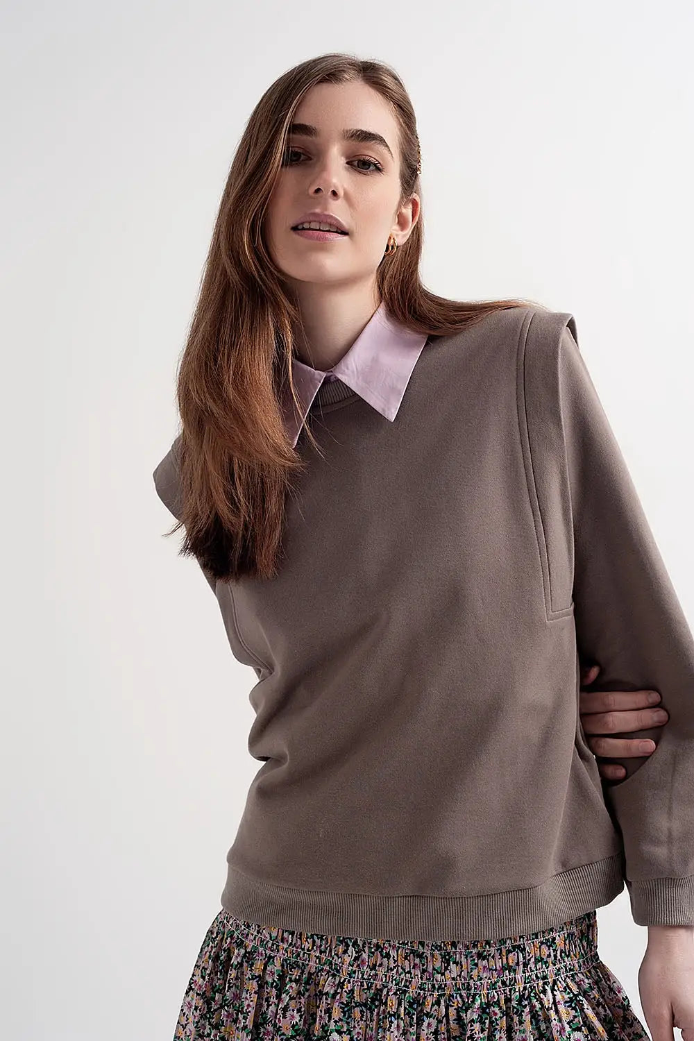 Sweat shirt boyfriend avec détails aux épaules en gris - Pulls