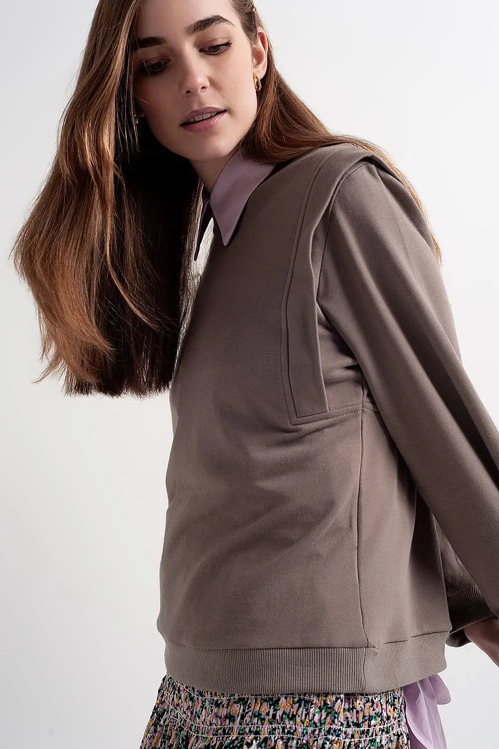 Sweat shirt boyfriend avec détails aux épaules en gris - Pulls