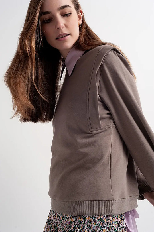 Sweat shirt boyfriend avec détails aux épaules en gris - Pulls