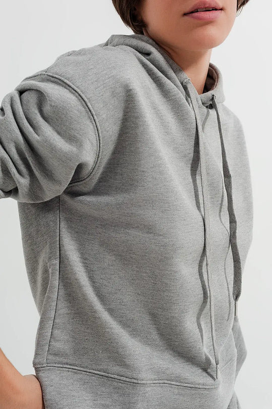 Sweat shirt gris de base avec capuche et cordons de serrage - Pulls