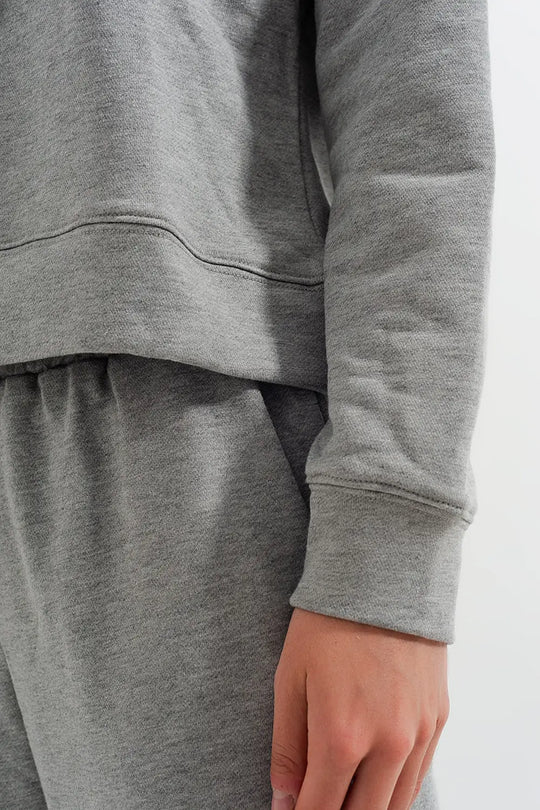 Sweat shirt gris de base avec capuche et cordons de serrage - Pulls