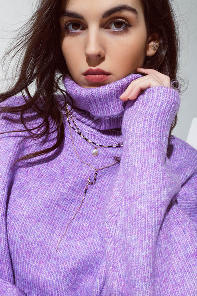 Sweater in purple with a turtleneck