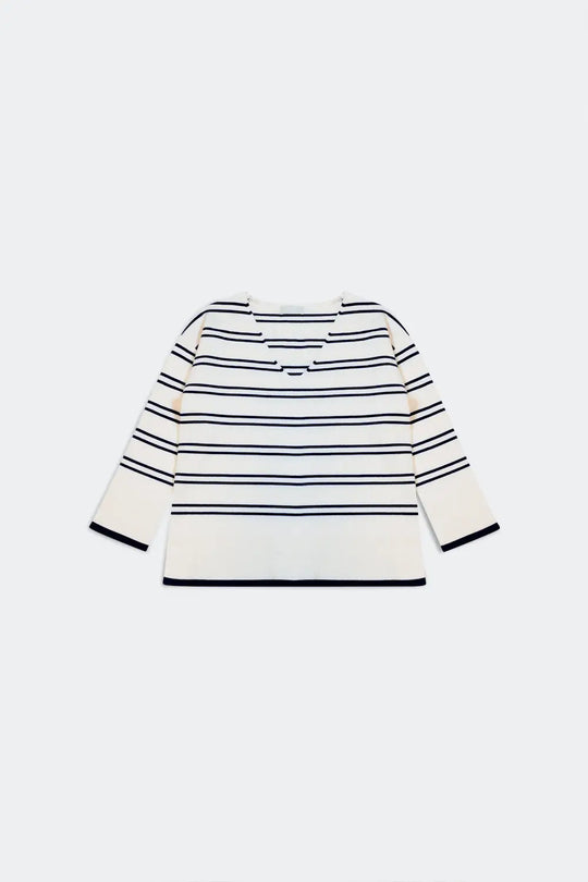 Sweater in white with navy stripe - Sweaters