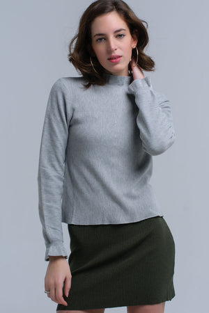 Q2 Sweater with ruffle in gray