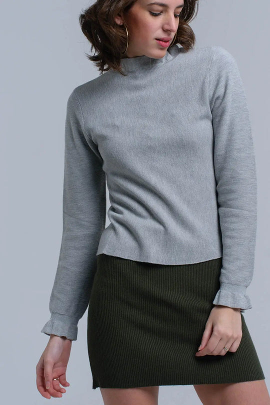 Sweater with ruffle in gray - Sweaters